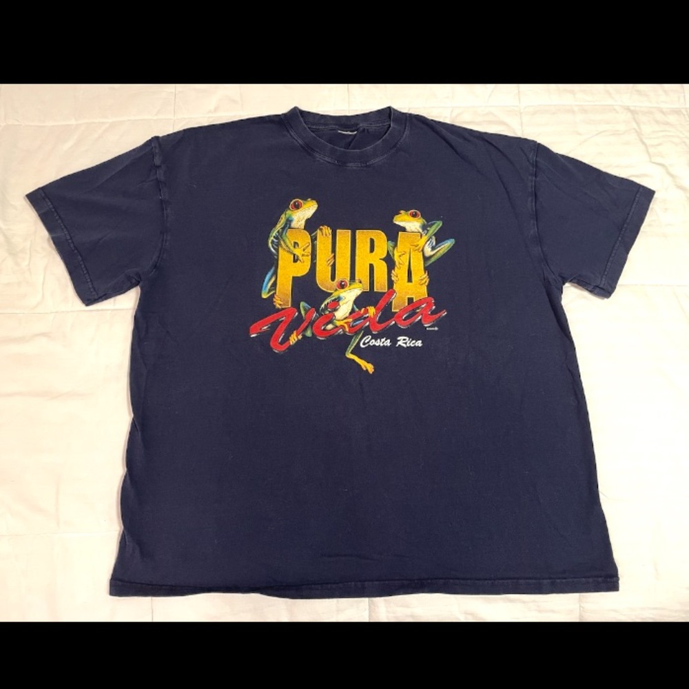Vintage Costa Rica Shirt Men XL Navy Blue Pura Vida Ocean Beach Frog Tropical